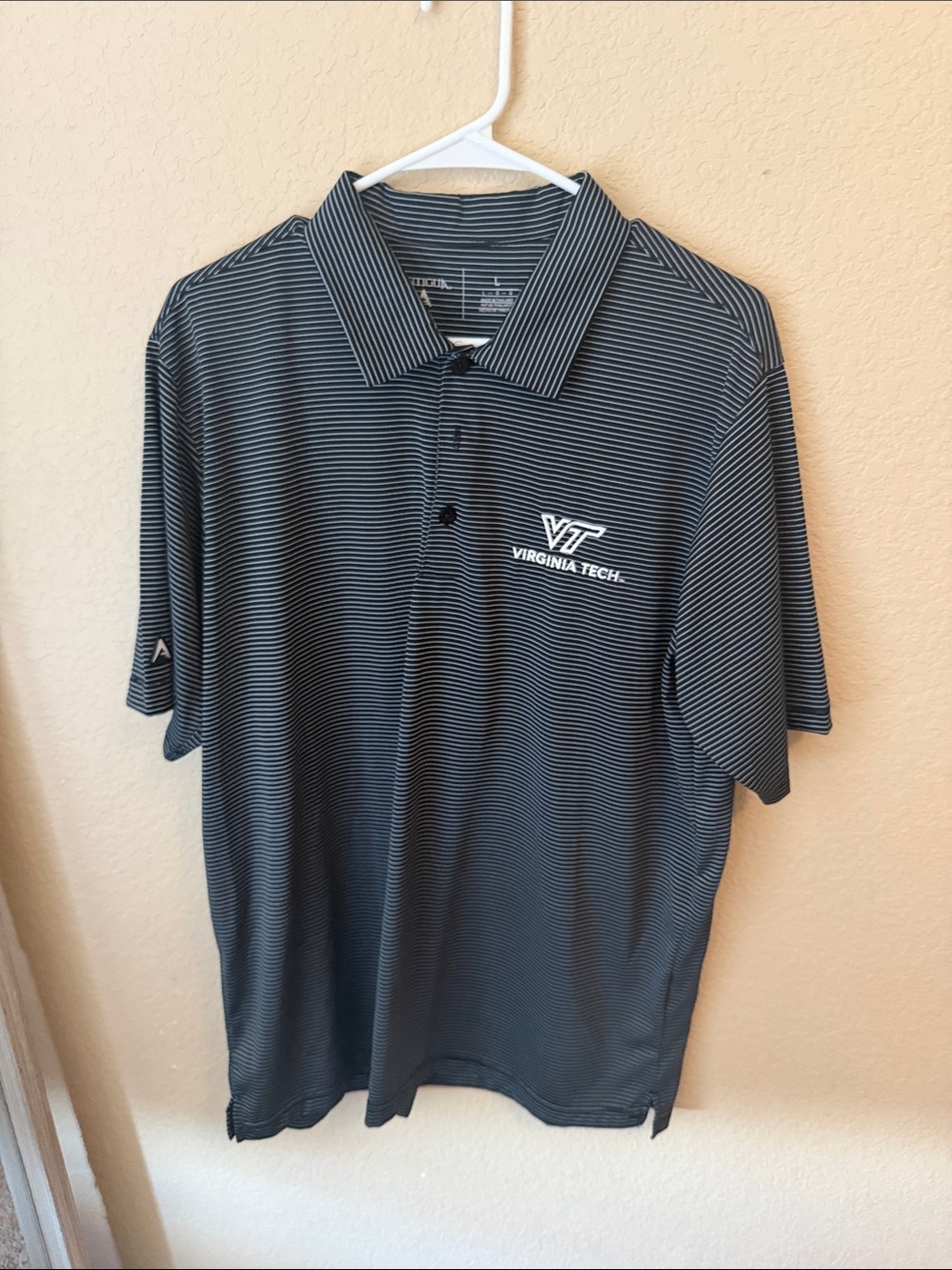 Antigua Virginia Tech Black and Gray Striped Polo